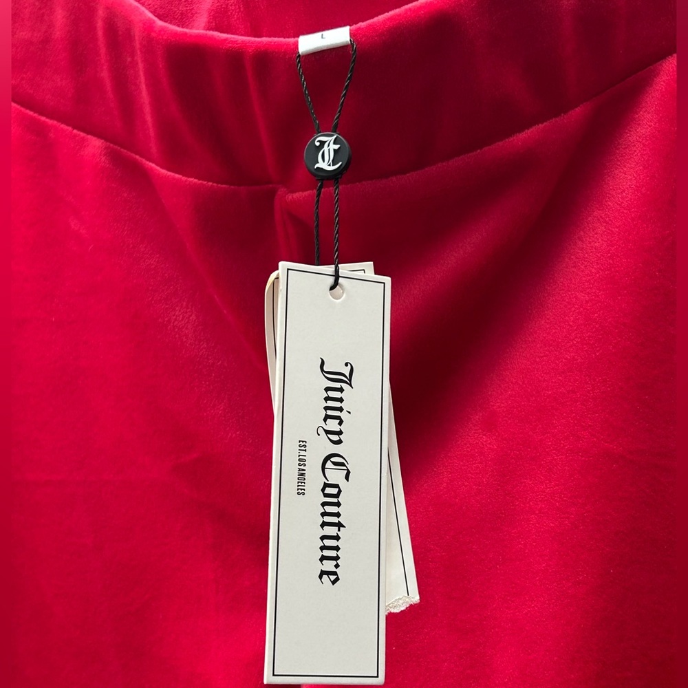 NWT Juicy Couture Red Velour Track Pants Rhinestone Logo Size L - Picture 8 of 10